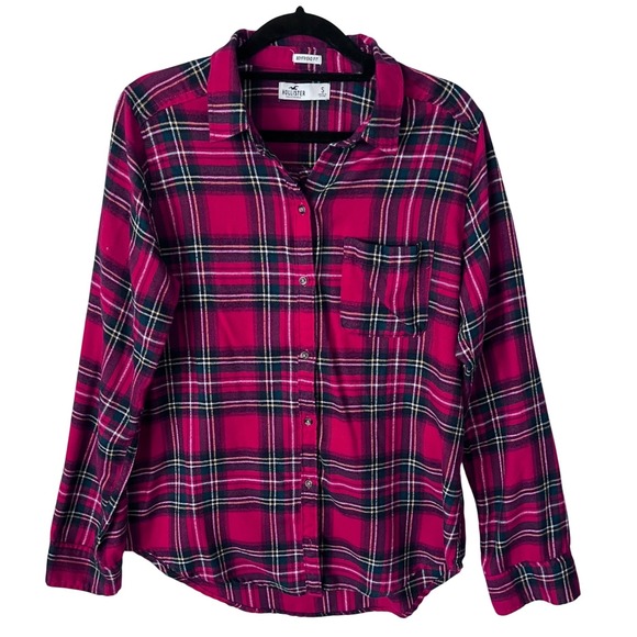 Hollister Tops - Hollister Womens Red Black Plaid Boyfriend Fit Flannel Button Down Shirt Small